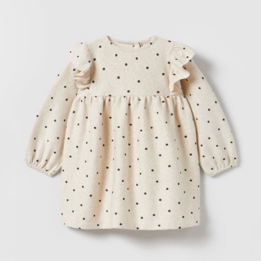 Zara Tan Polka Dot Ruffle Dress